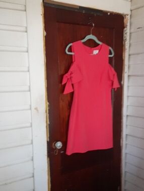 Milly Cold-Shoulder Bow Sleeve Mini Dress in Vibrant Pinky Red